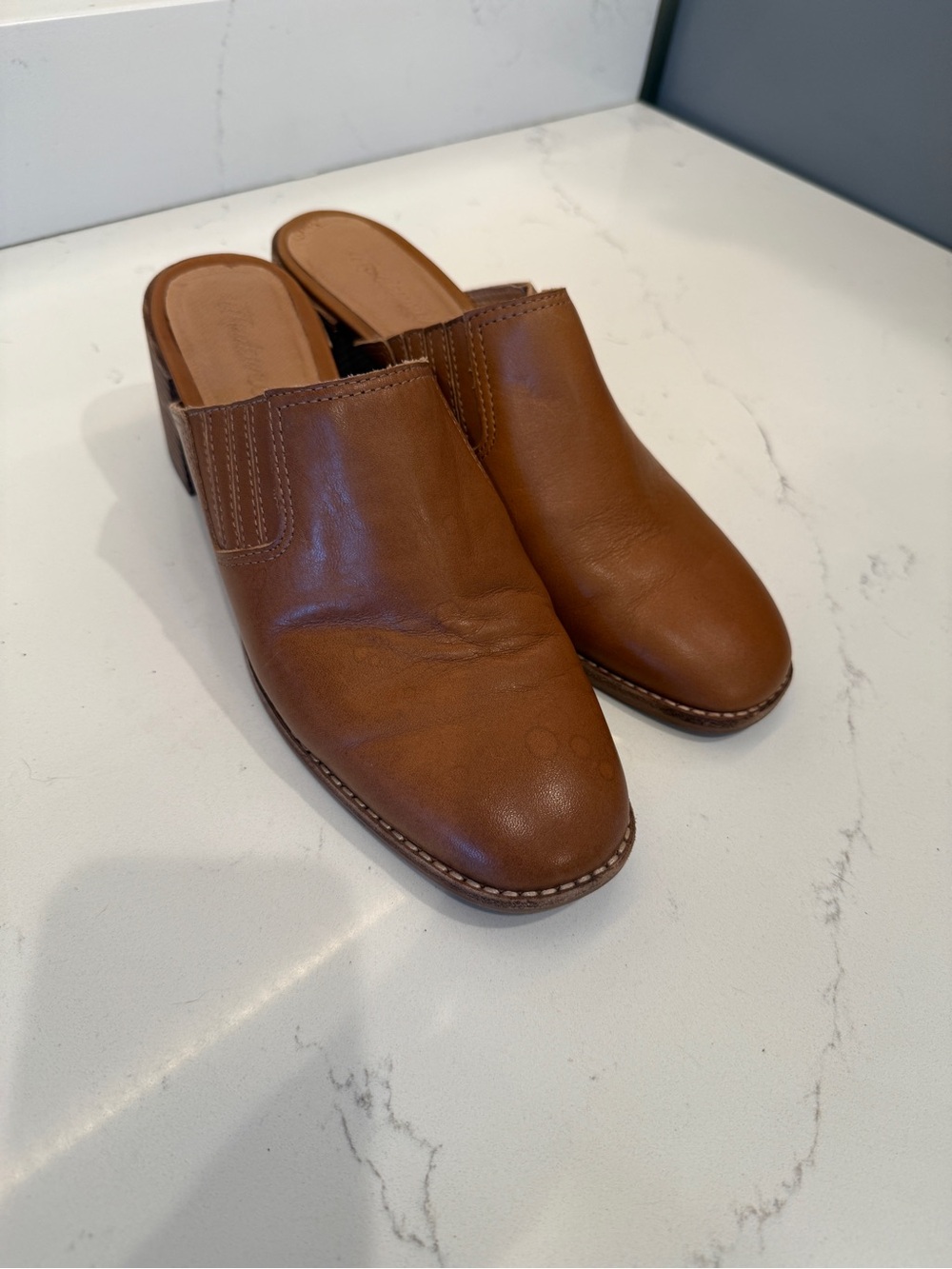 Madewell Brown Leather Slip-On Block Heel Mules